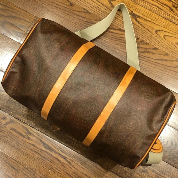 METRO MILANO Paisley Coated Canvas Vachetta Leather Boston Shoulder Weekend Bag - Picture 5 of 17